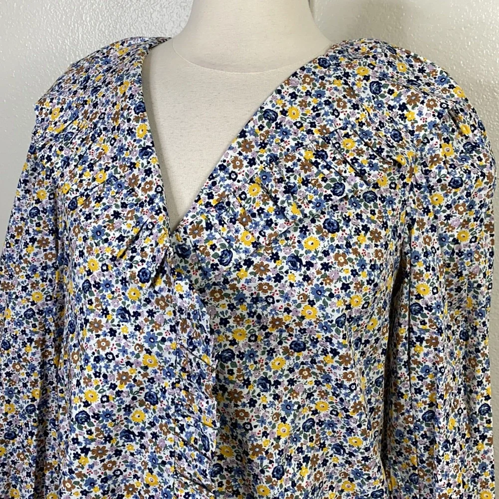 ENGLISH FACTORY Blue Floral Print Ruffle Top - Picture 2 of 10